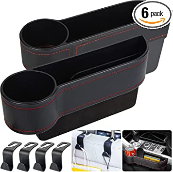 Photo 1 of 2 Set Car Seat Gap Organizer with Cup Holder 4 Hooks Trays, Car Seat Fillers Side Automotive Storage Coins Organizer Front Seat Box, Car Extra Storage for Car Phones Keys Cards Wallet,PU Leather Black