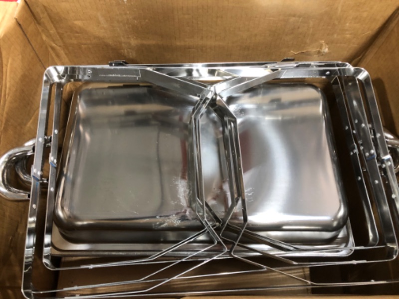 Photo 4 of 2-Pack 8QT Stainless Steel Chafing Dish Buffet Chafer Set with Foldable Frame Water Trays, 2 Full Size, 4 Half Food