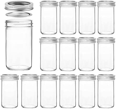 Photo 1 of 12oz Glass Jars With Lids Regular Mouth 16 Pack -Mason Jars 12 oz For Crafts, Meal Prep, Canning Jars For Food Storage Frascos De Vidrio Con Tapa Para Conservas-with 20 Chalkboard Stickers-Silver Lid