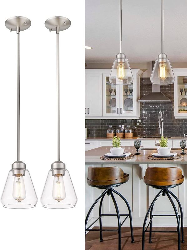 Photo 1 of (2 pack) Beionxii Glass Pendant Lights | Modern Brushed Nickel Pendant Lighting for Kitchen Island