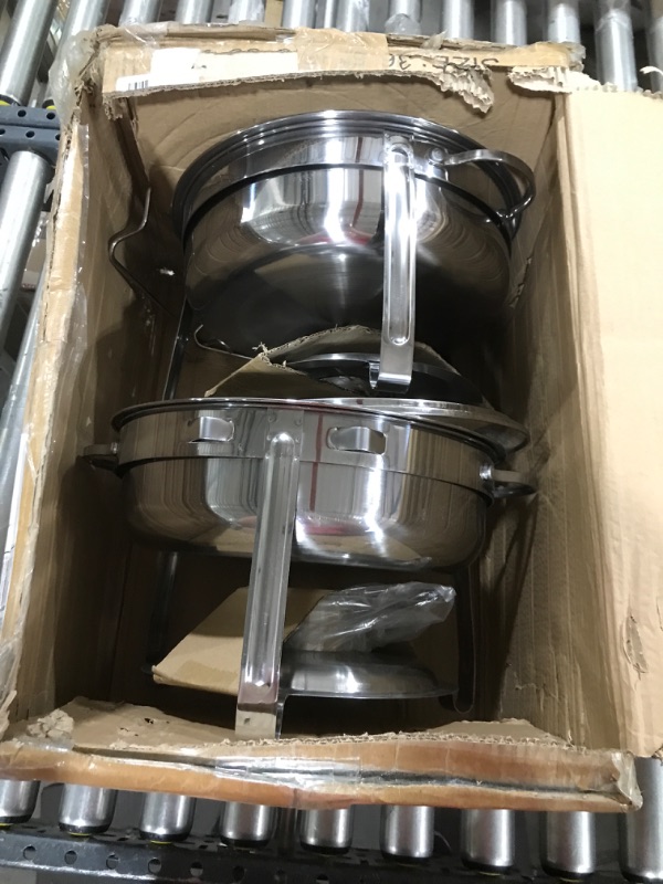 Photo 1 of Fulgutonit Stainless Steel Chafing dish Buffet Set, 4 QT Round Buffet Servers and Warmers with Glass Lid & Lid Holder, Food Warmer for Parties, Wedding, Events (2 Pack)