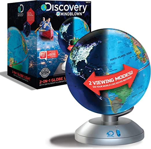 Photo 1 of Discovery Kids 2-in-1 World Globe LED Lamp w/Day & Night Modes, STEM Geography Map Educational Toy for Children, Solar System, Light Up Cities and Countries, Rotating w/Display Stand
