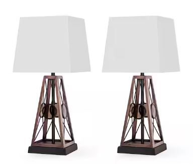 Photo 1 of 23. 03 in. White Table Lamp with White TC Fabric Shade (2-Pack)