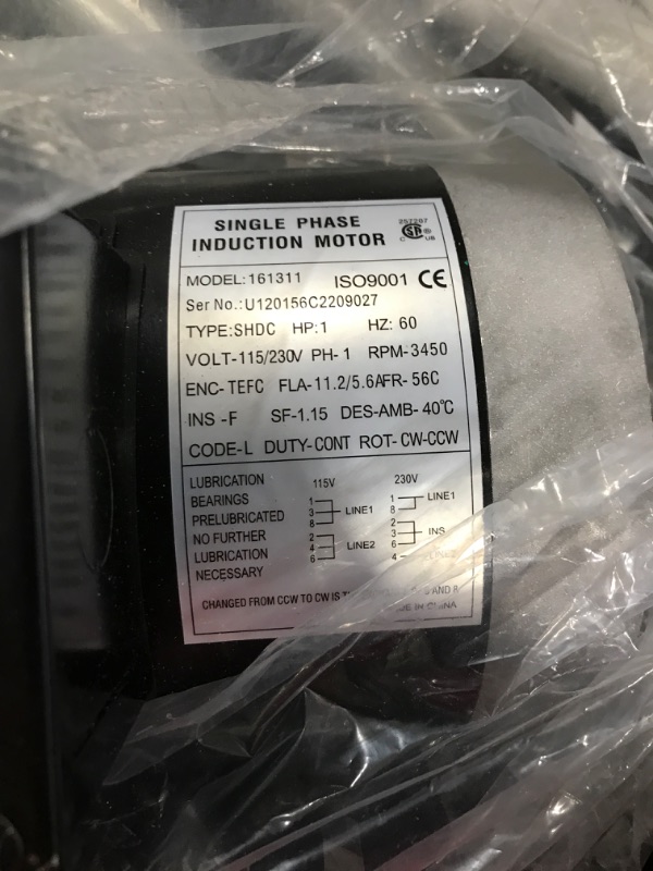 Photo 3 of 1 HP Electric Motor General Purpose Single Phase Motor 3450 RPM 115/230V 11.2/5.6A 56C Frame TEFC CW/CCW