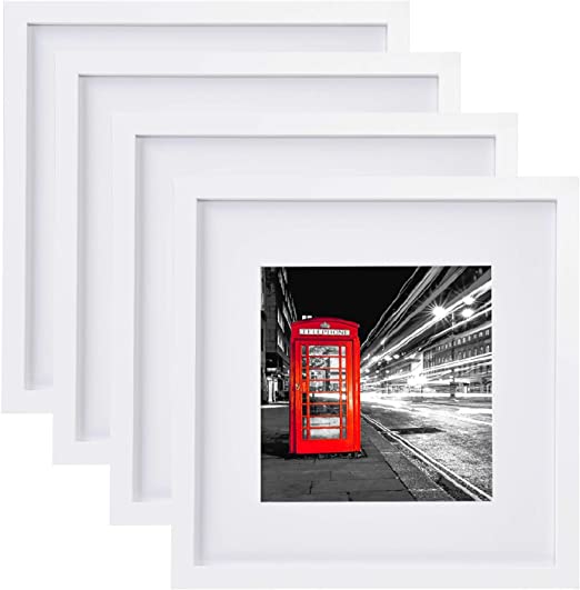 Photo 1 of 12x12 Picture Frame White Picture Frame 8x8 with Mat or 12x12 Without Mat for Tabletop and Wall Mounting 4 Pack
