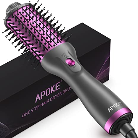 Photo 1 of APOKE Brush Hair Dryer, Professional 1200W Ceramic Tourmaline Ionic Hot Air Styling Brush, One Step Hair Dryer & Styler Volumizer, Blow Dryer Curling Brush, Blowout Brush for Drying Curling Combing
