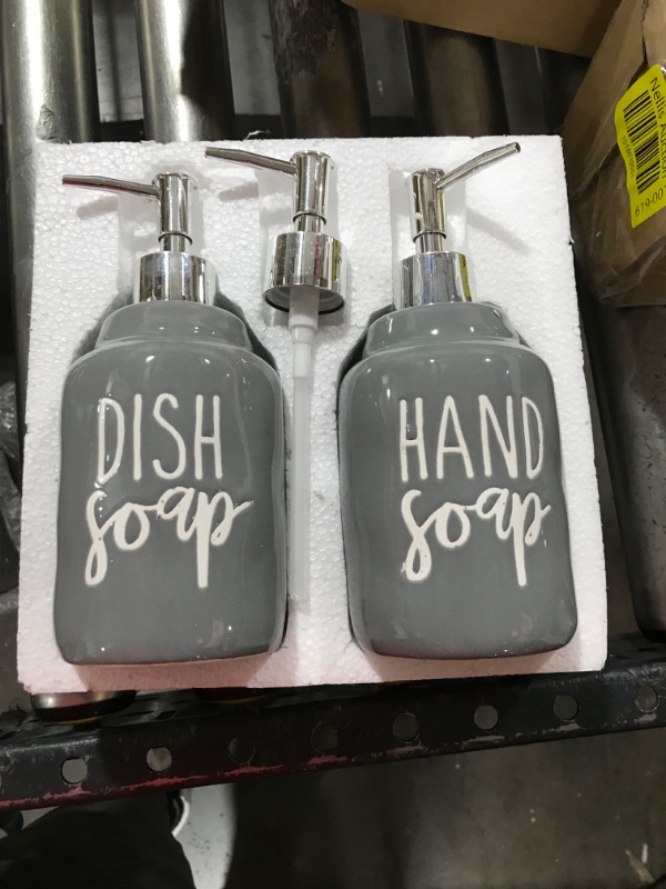 Photo 1 of 2 Pack Ceramics Hand Soap and Dish Soap Dispenser Set for Kitchen and Bathroom, Refillable Liquid Hand Soap Dispenser, Premium Kitchen Soap Dispenser, Perfect for Counter Décor (Gray)
