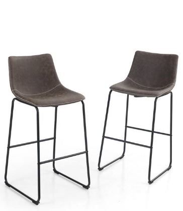 Photo 1 of 38.97 in. Brown Low Back Metal Frame Bar Stool with PU Leather(Set of 2)