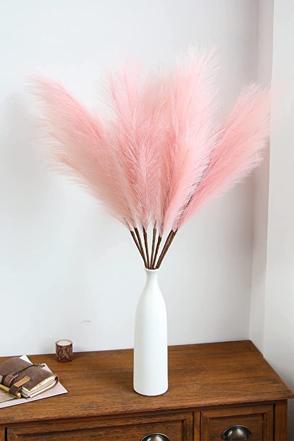 Photo 1 of ZIFTY 4-Pcs 38"/3.1FT Faux Pampas Grass Large Tall Fluffy Artificial Fake Flower Boho Decor Bulrush Reed Grass for Vase Filler Farmhouse Home Wedding Decor (Pink)
