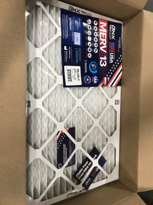 Photo 1 of BNX 16x25x1 MERV 13 Air Filter 4 Pack - MADE IN USA - Electrostatic Pleated Air Conditioner HVAC AC Furnace Filters - Removes Pollen, Mold, Bacteria, Smoke 16x25x1 4-Pack