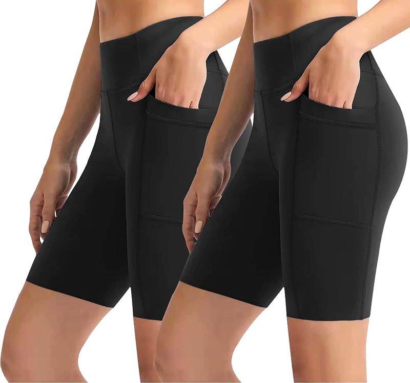 Photo 1 of 8'' High Waist Biker Shorts for Women-Workout Yoga Shorts Running Summer Soft Pants with Pockets
