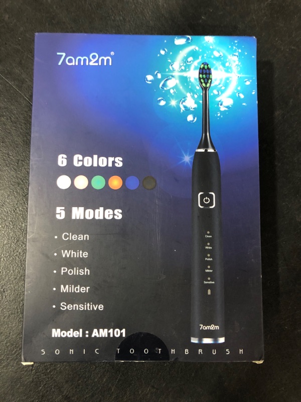 Photo 3 of 7am2m Sonic Electric Toothbrush with 6 Brush Heads for Adults and Kids, One Charge for 90 Days, Wireless Fast Charge, 5 Modes with 2 Minutes Build in Smart Timer, Electric Toothbrushes(Black)