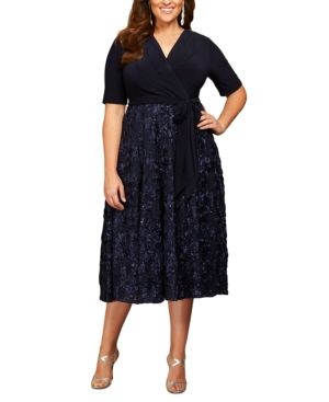 Photo 1 of Alex Evenings Plus Size Surplice Rosettes Dress - Navy 16W
