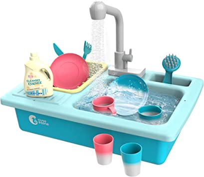 Photo 1 of CUTE STONE Color Changing Kitchen Sink Toys, Children Heat Sensitive Electric Dishwasher Playing Toy with Running Water, Automatic Water Cycle System Play House Pretend Role Play Toys for Boys Girls
