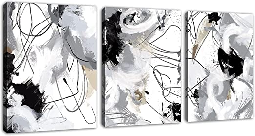 Photo 1 of Abstract Canvas Wall Art for Bedroom Bathroom Living Room Wall Decor Black White Grey Modern Abstract Canvas Pictures Abstract Prints Artwork Home Office Wall Decoration 12" x 16" x 3 Pieces 