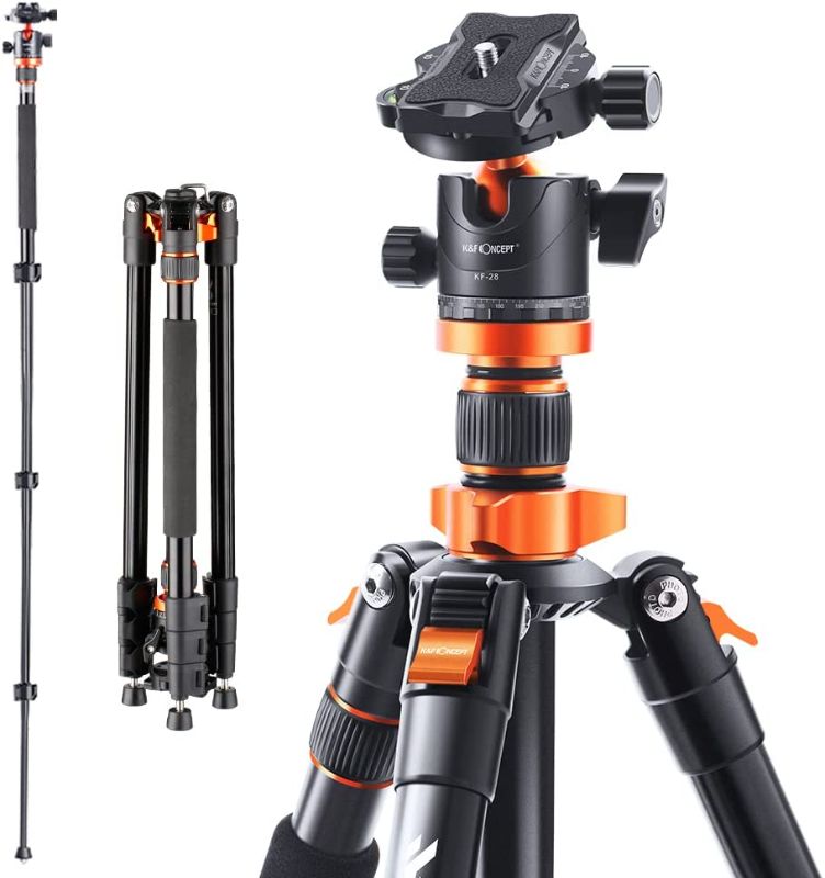 Photo 1 of K&F Concept 78 inch Camera Tripod for DSLR Compact Aluminum Tripod with 360 Degree Ball Head and 10KG Load for Travel and Work K234A7+BH-28L (S210)
