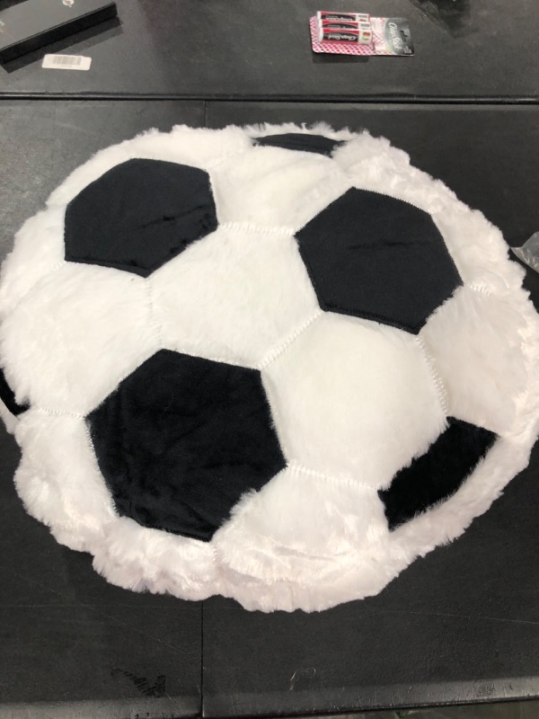 Photo 2 of CatchStar Soccer Pillow Fluffy Soccer Plush Pillow Soft Stuffed Soccer Throw Pillow Decorative Round Large Soccer Pillow Cushion Big Sports Toy Gift for Kids Boy Children Room Decoration
