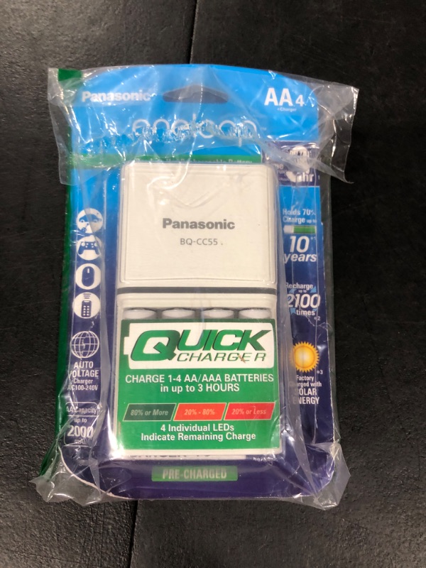 Photo 1 of Panasonic K-KJ55MCA4BA Advanced Individual Battery 3 Hour Quick Charger with 4 AA eneloop Rechargeable Batteries, White AA 4 Count (Pack of 1) Batteries only