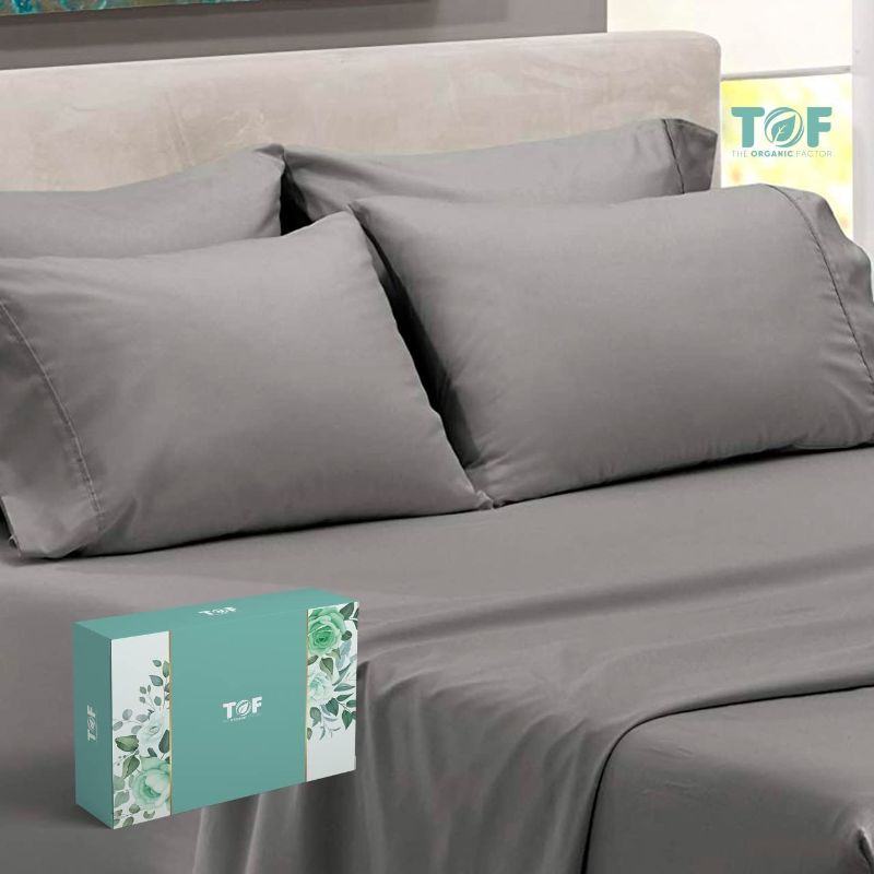 Photo 1 of  King Size - Light Grey - King Sheet Sets - GOTS Approved - 400TC, 4 Piece Bedding Set, Ultra Soft Sateen Sheets King Weave - Fits Deep Pocket King Sheets Mattresses, King Sheets Light Grey King