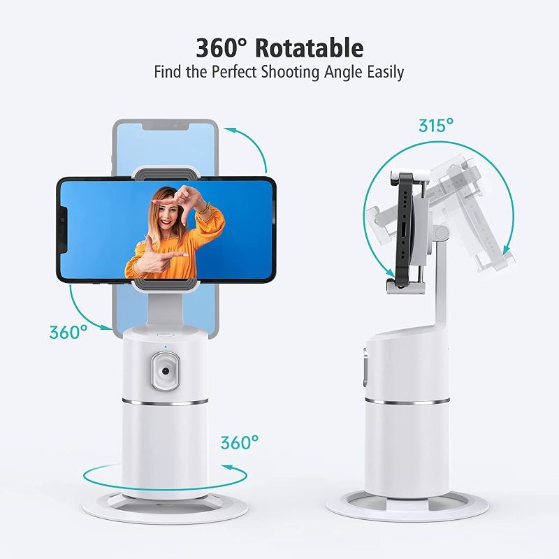 Photo 1 of Auto Face Tracking Phone Holder, No App Required, 360° Rotation Face Body Phone Tracking Tripod Smart Shooting Camera Mount for Live Vlog Streaming Video, Rechargeable Battery-White