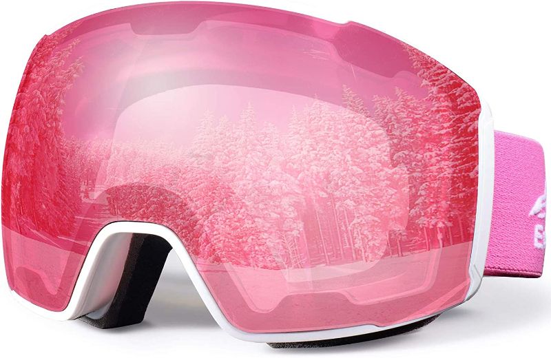 Photo 1 of EverSport M81 Ski Goggles Pro, Magnetic Snowboard Snow Goggles for Women Men, UV Protection pink lens