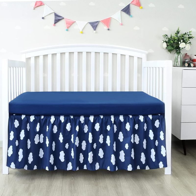 Photo 1 of Crib Bed Skirt with Adjustable Straps Easy On/Off Pleated Dust Ruffled Fit Standard Crib and Toddler Bed Skirt up to 14" Drop