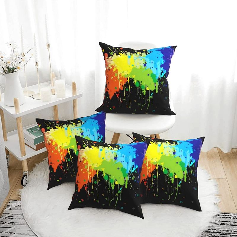 Photo 1 of CWTYEOXE Glow in Dark Splatter Neon Throw Pillow Covers Set of 4 Cushion Cases 18 x 18 Inches