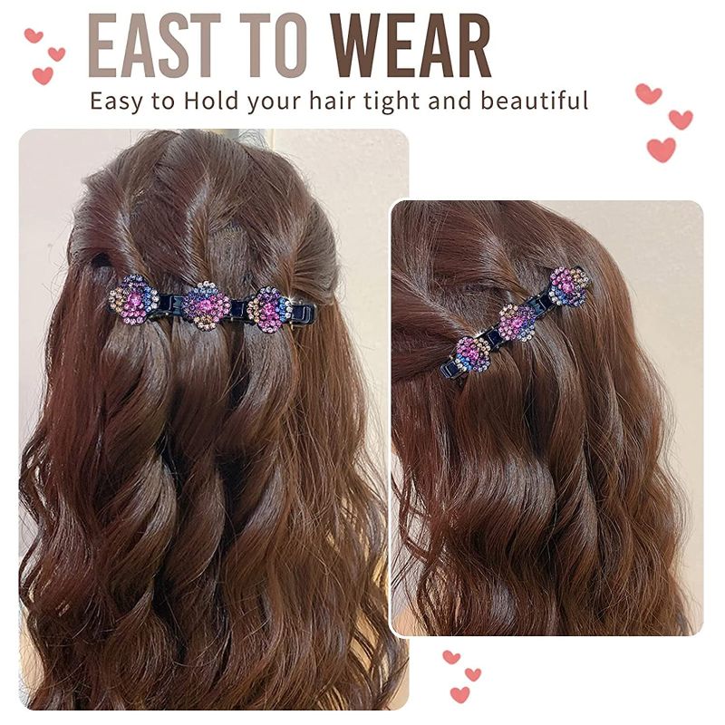 Photo 1 of 8PCS sparkling crystal stone braided hair clips,Satin Fabric Hair Bands Four-Leaf Clover Chopped Hairpin Duckbill Clip