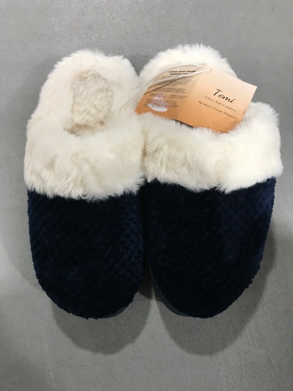 Photo 2 of [Size 7-8] Temi Women's Soft Warm Memory Foam Slippers,Faux Fur Lined Fluffy Slip On House Shoes with Indoor Outdoor Anti-Skid Rubber Sole