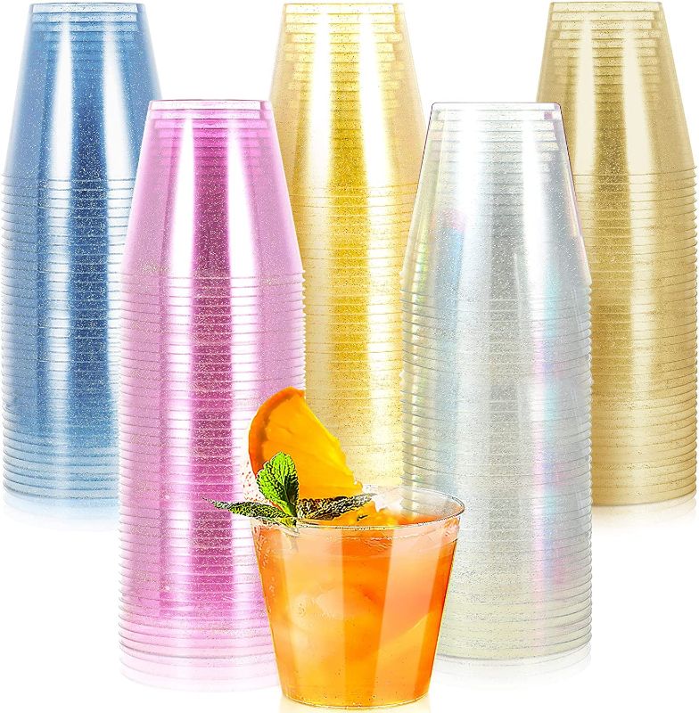 Photo 1 of 800 Pack Plastic Shot Glasses Disposable Shot Glasses Small 1oz Plastic Cups- Glitter Blue, Gold, and Clear