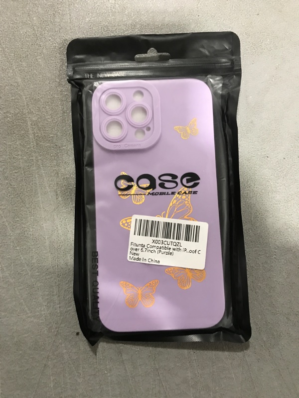 Photo 2 of  iPhone 13 Pro Max Case Purple Cute Dazzling Butterfly Phone Case with [Tempered Glass Screen Protector], Camera All-Round Protection Shockproof Cover- Purple