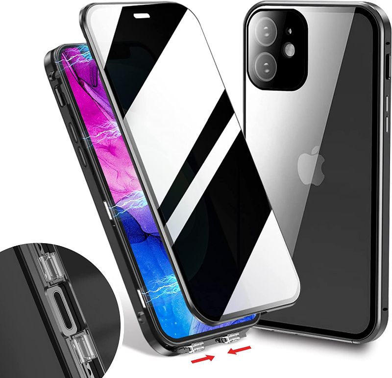 Photo 1 of WiTisve Privacy Magnetic Case for iPhone 13 Pro, [Safety Lock] Anti-Peeping 360° Full Body Clear Double Sided Tempered Glass [Magnetic Adsorption] Lockable Magnet Black 6.1', Pro-6.1'