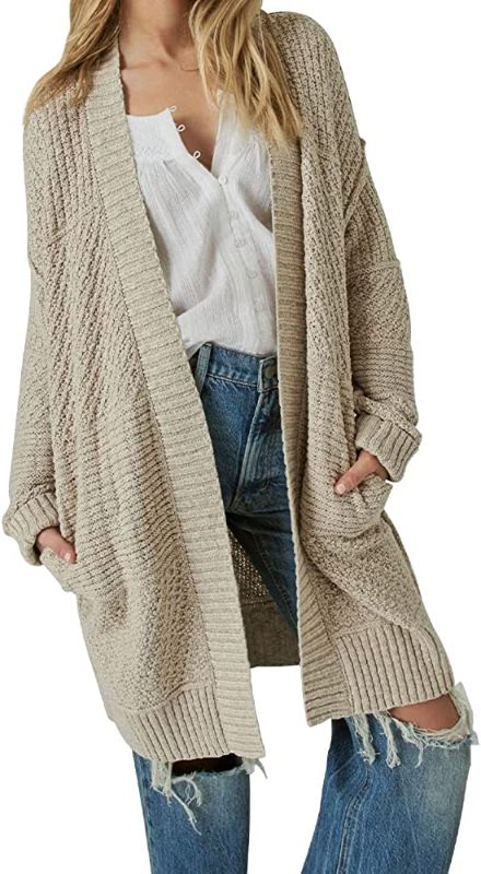 Photo 1 of Frolitre Women's Oversized Cardigan Chunky Knitted Long Lantern Sleeve Open Front Boyfriend Outwear Coat Large