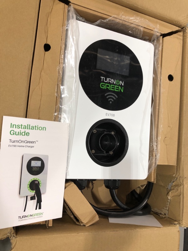 Photo 2 of TURNONGREEN EV700 Level 2 Energy Star Certified, Rebate Eligible Electric Vehicle/Plug in-Hybrid Charger (EV),32 Amp, 240V, Bluetooth Enabled, All-Weather, App or Touchscreen Controlled NEMA 14-50 - 18ft Cable