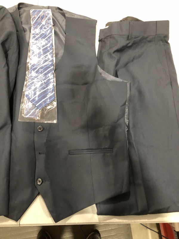 Photo 3 of [Size XL] Cooper & Nelson Men's Suit Slim Fit, 3 Piece Suits for Men, One Button Solid Jacket Vest Pants with Tie, Tuxedo Set- Navy
