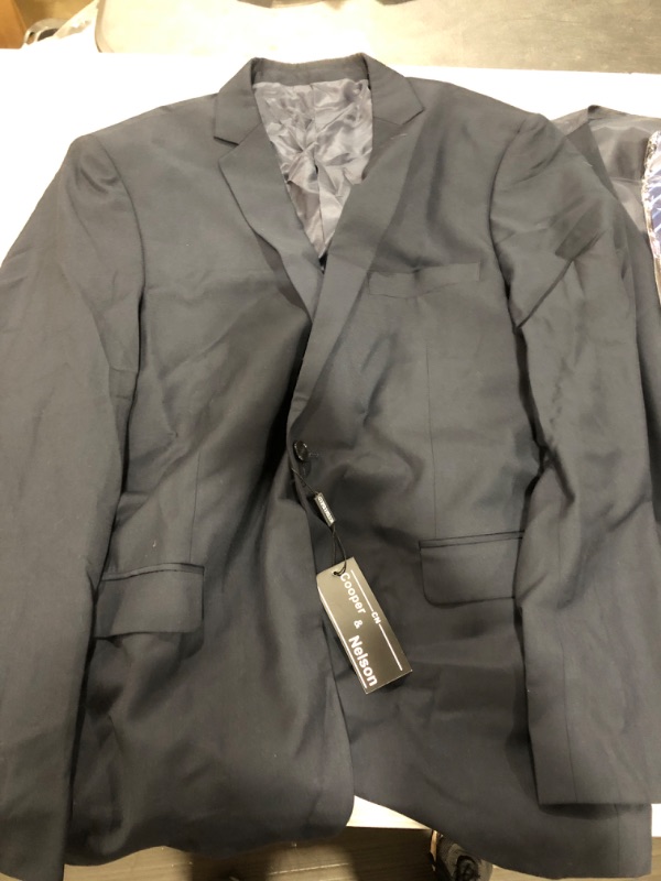 Photo 2 of [Size XL] Cooper & Nelson Men's Suit Slim Fit, 3 Piece Suits for Men, One Button Solid Jacket Vest Pants with Tie, Tuxedo Set- Navy
