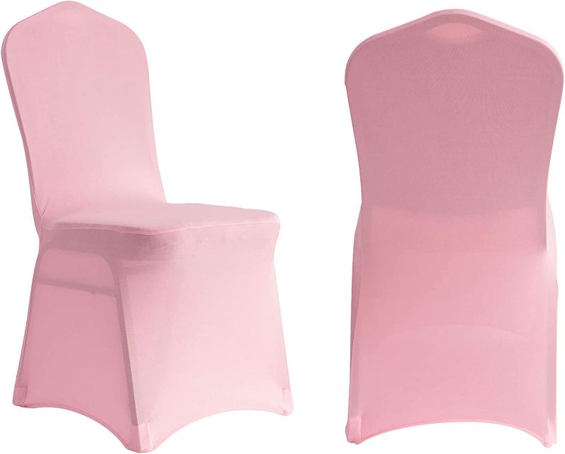 Photo 1 of 20 PCS Pink Chair Covers, Spandex Lycra Chair Slipcover, Suit for Wedding Anniversary Party Banquet Decoration, Dining Room Chair Protector (Light Pink)