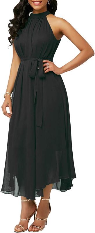 Photo 1 of [Size 2XL]  Pretty Garden Flowy Black Sleeveless Necktie Dress