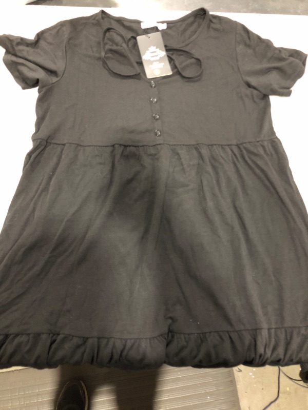 Photo 1 of [Size L] Black Short Sleeve Cotton Dress