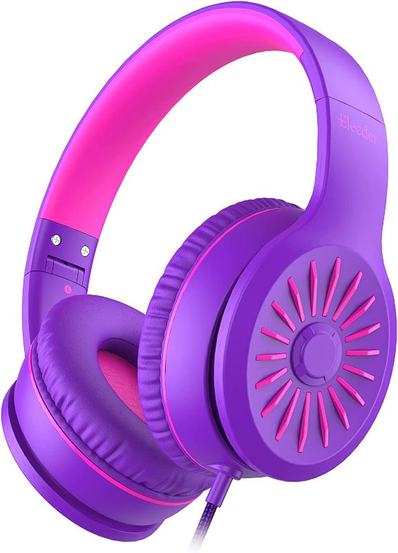 Photo 1 of Elecder i45 On-Ear Headphones with Microphone - Foldable Stereo Bass Headphones with No-Tangle 1.5M Cord, 3.5MM Jack, Portable Wired Headphones for School/Kids/Teens/Smartphones/Travel/Tablet - Purple