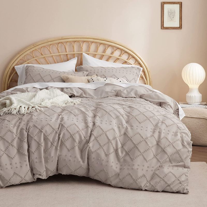 Photo 1 of [Size King] Bedsure Duvet Cover Set- Solid Embroidery- Khaki