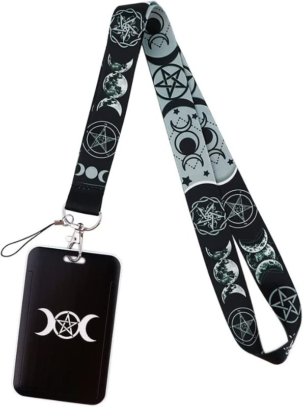 Photo 1 of ANNELE Black Key Lanyard for Women Men Cool Triple Moon Goddess Sign Premium Soft Fabric Fashion Neck Lanyard for Work ID Badge
