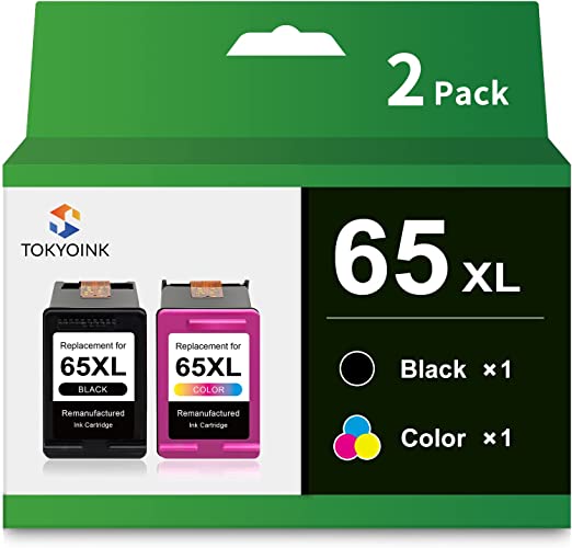 Photo 1 of 65XL Ink Cartridges Black Tri-Color Combo Pack Remanufactured Compatible for HP Ink 65 65XL, Work for Envy 5058/5055/5034/5032/5030/5014/5012, DeskJet 3755/2655/2624/3758 Printer (1*Black,1*Tri-Color)
