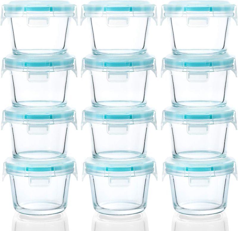 Photo 1 of [12-Pack, 5oz]Mini Glass Food Storage Containers, Small Glass Jars with BPA-Free Locking Lids, Food containers, Airtight, Freezer, Microwave, Oven & Dishwasher Friendly