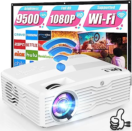 Photo 1 of DR.J Professional Native 1080P 5G WiFi Projector, 9500 Lumens 300” Display Outdoor Projector, 350 ANSI, 4K Supported, Home Projector for iOS/Android/TV Stick