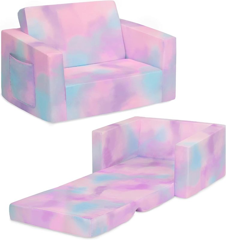 Photo 1 of Delta Children Cozee 2-in-1 Convertible Sofa to Lounger - Comfy Flip Open Couch/Sleeper for Kids, Pink Tie Dye 