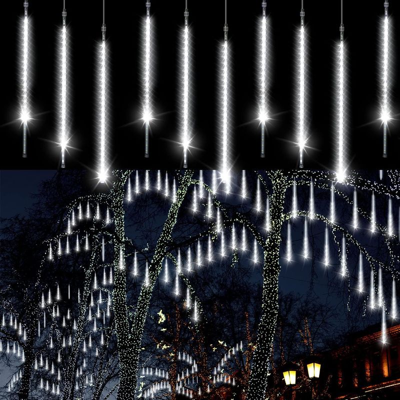 Photo 1 of Aluan Christmas Lights Meteor Shower Lights, 20 Tube 960 LED 20inch Outdoor Falling Rain Lights Waterproof Plug in Meteor Lights for Holiday Party Christmas Decoration, Cool White 