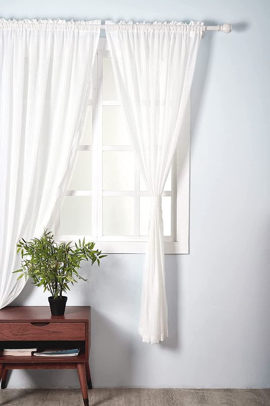 Photo 1 of Sheer Valance for Windows,Molaxhome White Curtains for Cafe Bedroom Living Room Dinning Room Bath Room Door Balcony Decor (Louver, 52Wx84L)