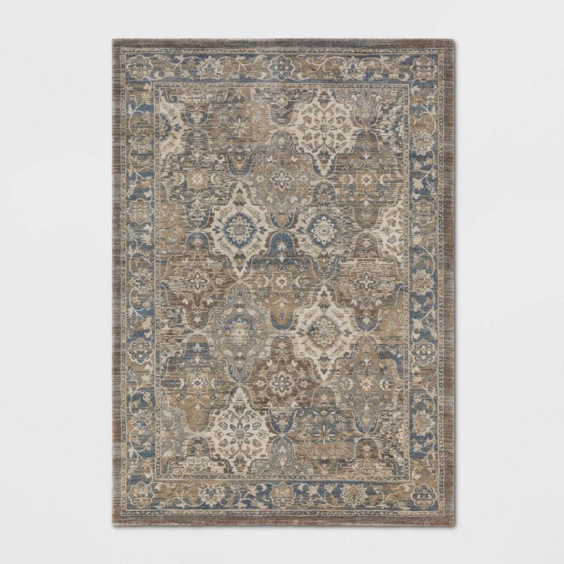 Photo 1 of 5'X7' Distressed Persian Style Woven Area Rug Brown - Threshold