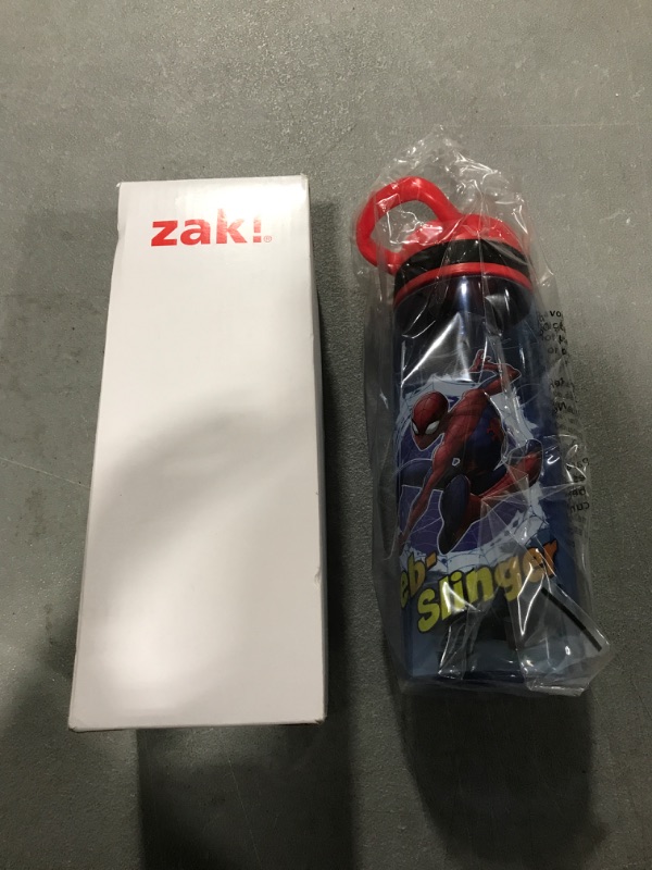 Photo 2 of Zak Designs Marvel Spider-Man Plastic Water Bottle with Built-In Carrying Loop and Flip-Up Straw Lid, Made with Durable Materials (25oz, Non-BPA) Spiderman